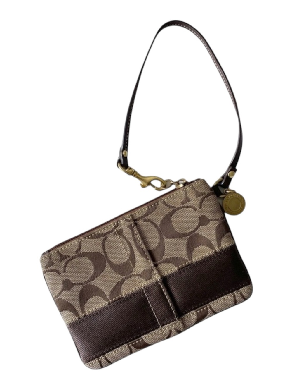 Coach ❃ Signature Monogram Jacquard Wristlet Clutch Bag ❃ Leather Trim ❃ Khaki ❃ - Picture 10 of 16